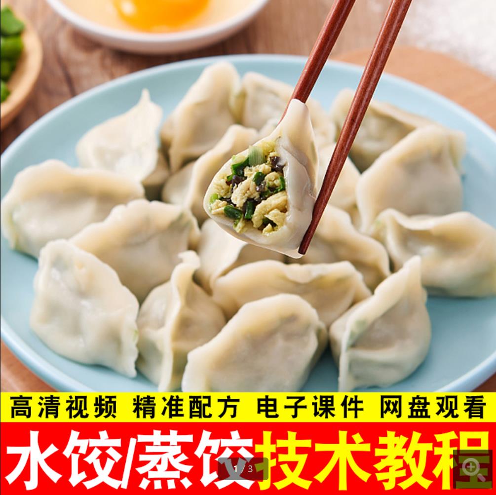 商用版水饺技术煎饺蒸饺小吃配方荤素馅料教程创业视频包饺子方法教学